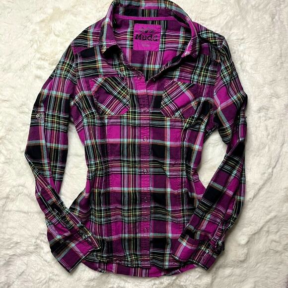 Mudd Purple Plaid Fitted Shirt - Picture 1 of 6